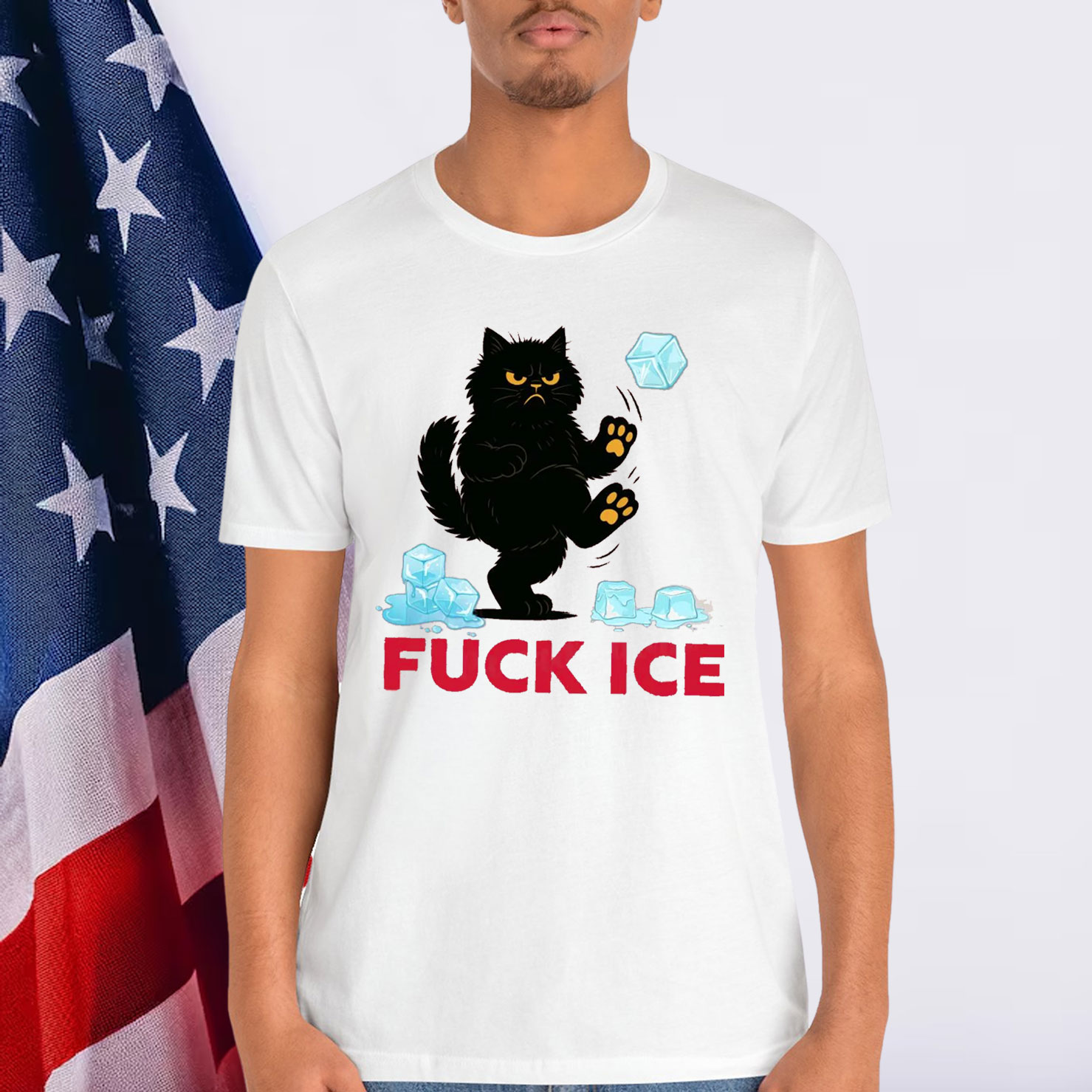 Anti Trump Fuck Ice Funny Black Cat T-Shirt