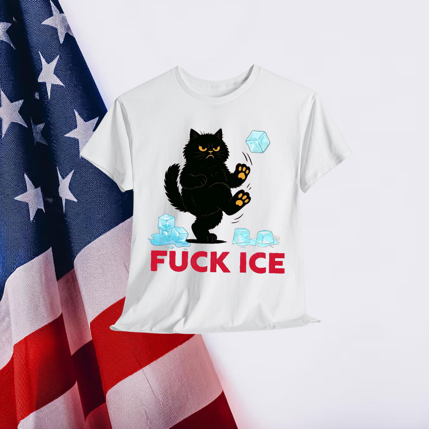 Anti Trump Fuck Ice Funny Black Cat T-Shirt