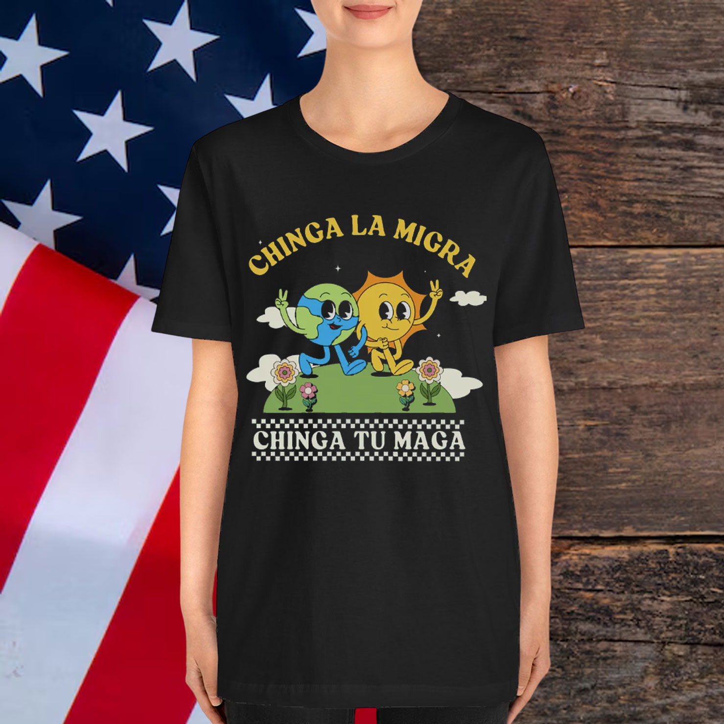 Chinga La Migra Groovy Retro T-Shirt