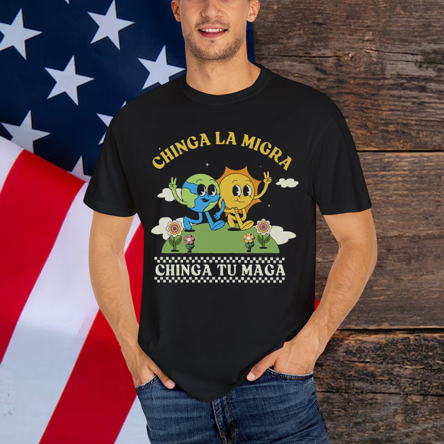 Chinga La Migra Groovy Retro T-Shirt