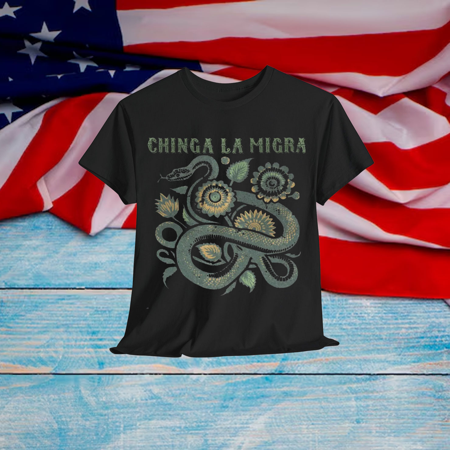 Chinga La Migra Shirt Folk Art Snake Floral Design Shirt