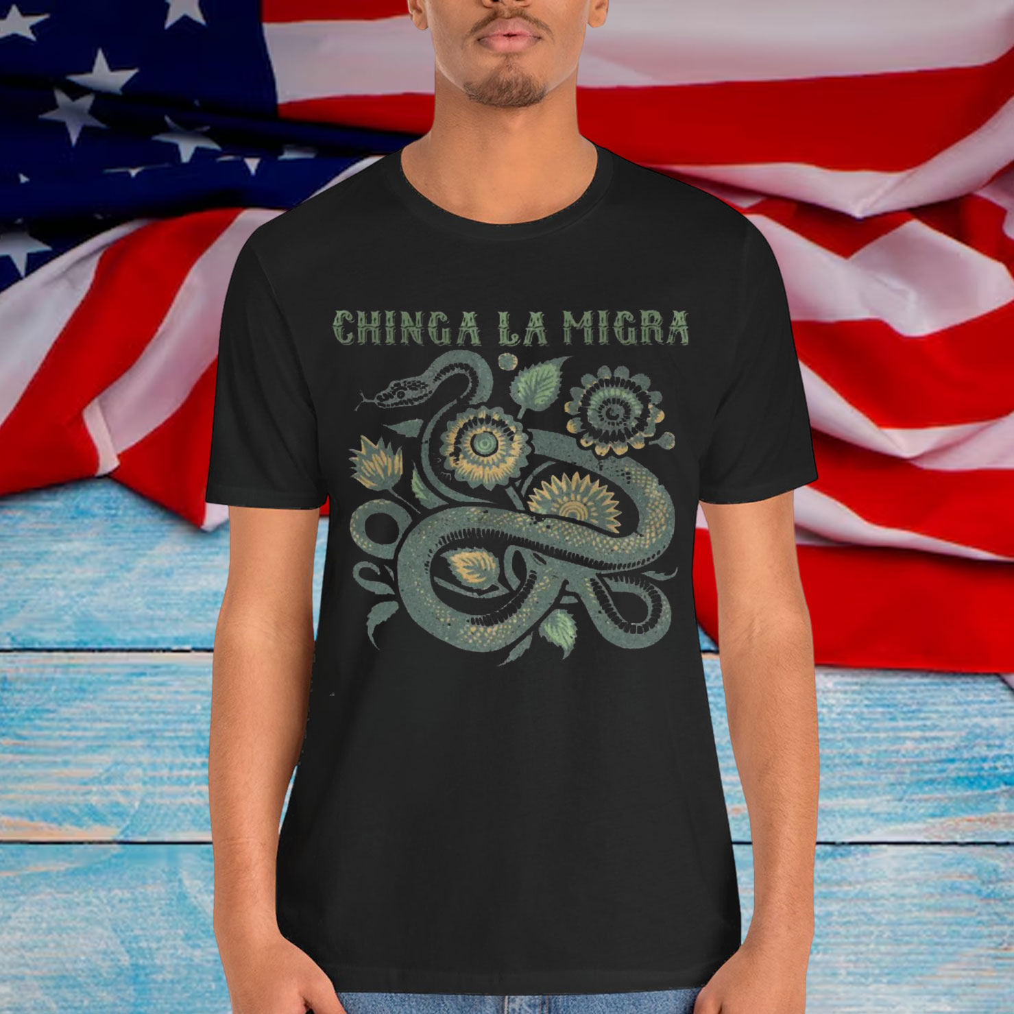 Chinga La Migra Shirt Folk Art Snake Floral Design Shirt
