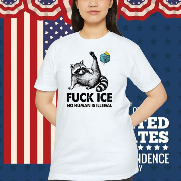 Funny Raccoon Fuck Ice No Human Is Illegal Shirt