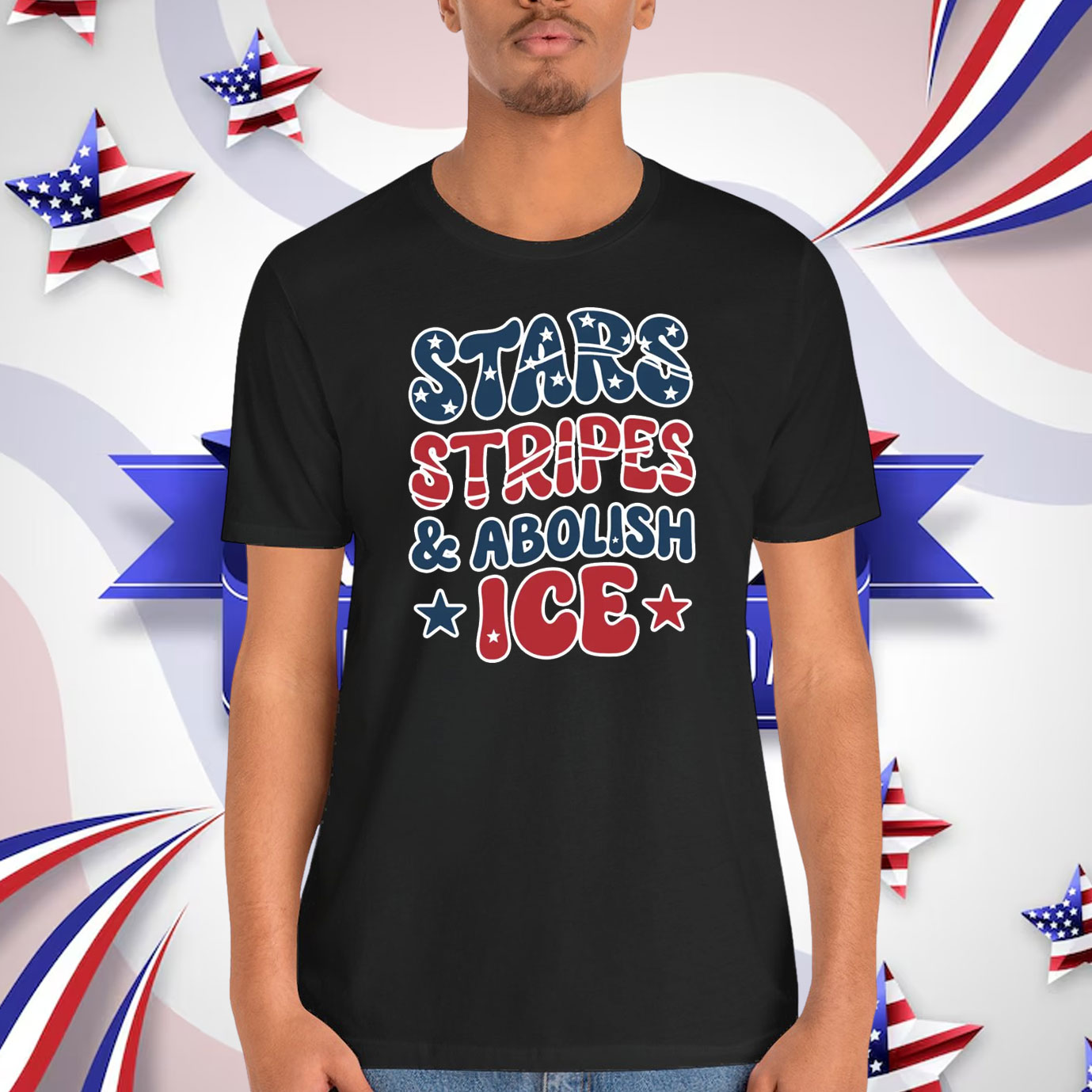 Stars Stripes and Abolish ICE T-Shirt