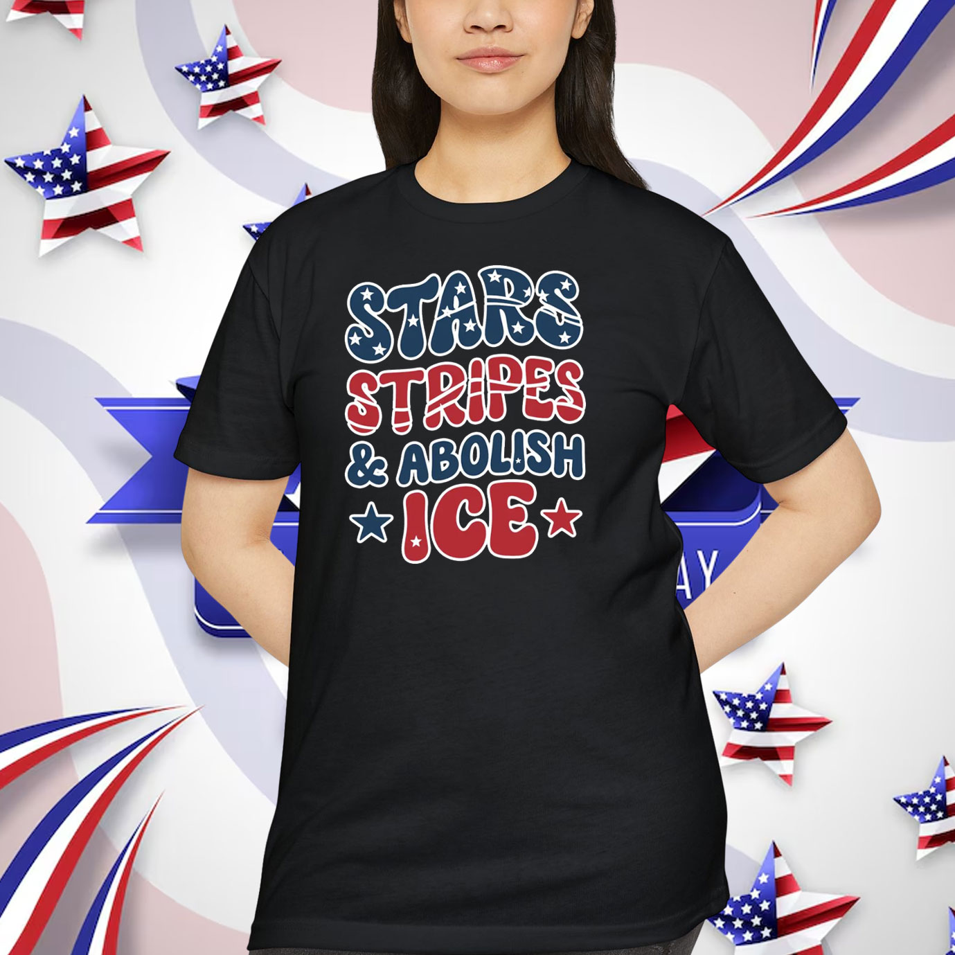 Stars Stripes and Abolish ICE T-Shirt