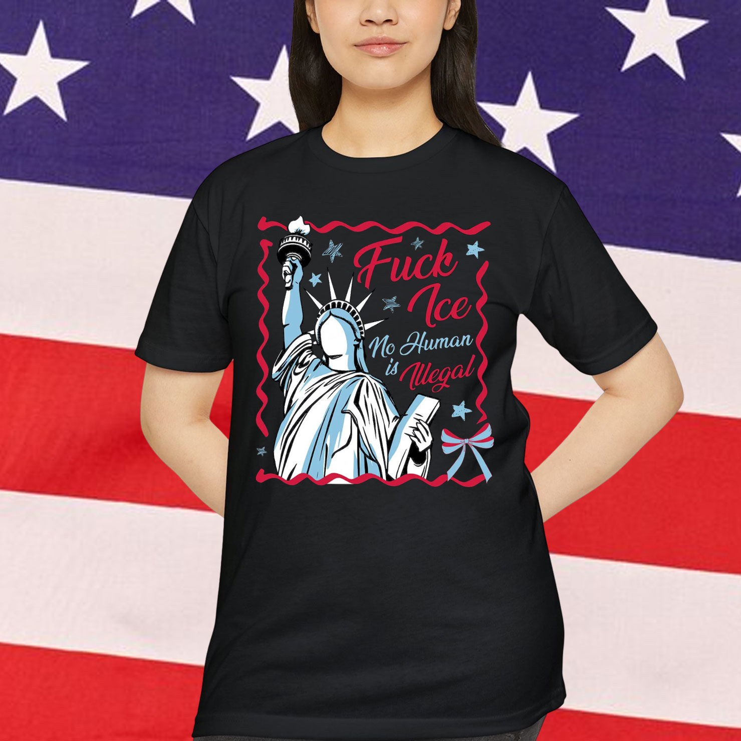 Statue Of Liberty Fuck Ice No Human Is Illegal T-Shirt